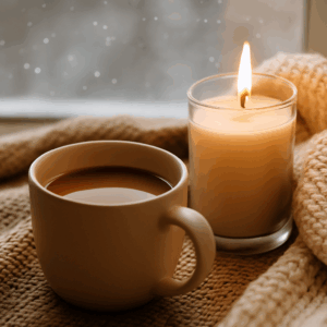 warmer Tee und eine stimmungsvolle Kerze