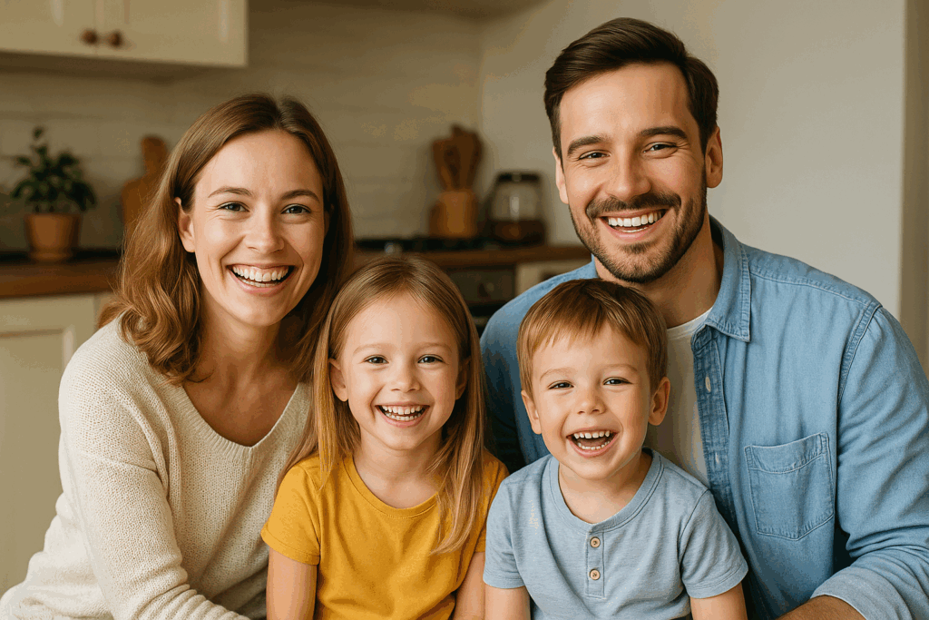 Familie ist entspannt und hat kein Chaos mehr seit dem Familienplaner