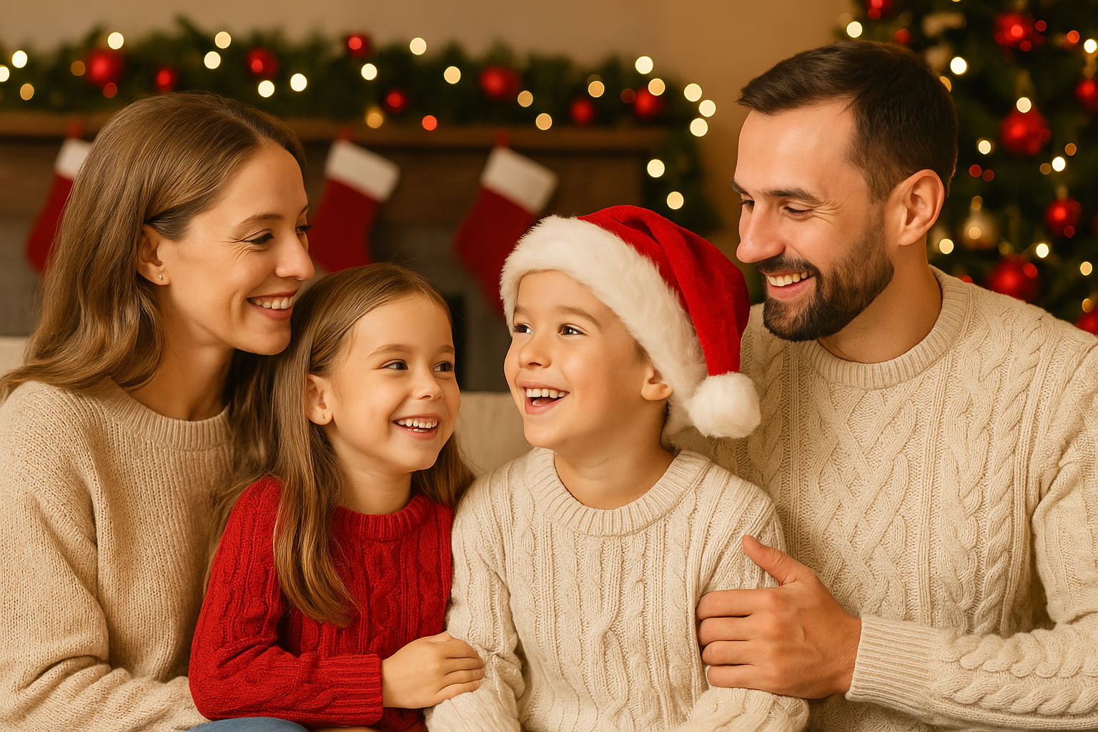 Eine glückliche entspannte Familie an Weihnachten