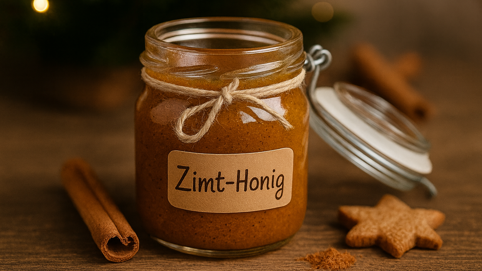 Selbstgemachter Zimt-Honig in einem Glas als Mitbringsel