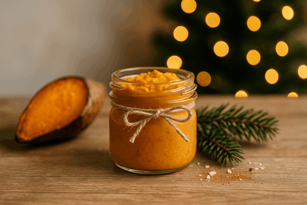 Süßkartoffel-Dip im Glas als Mitbringsel an Weihnachten