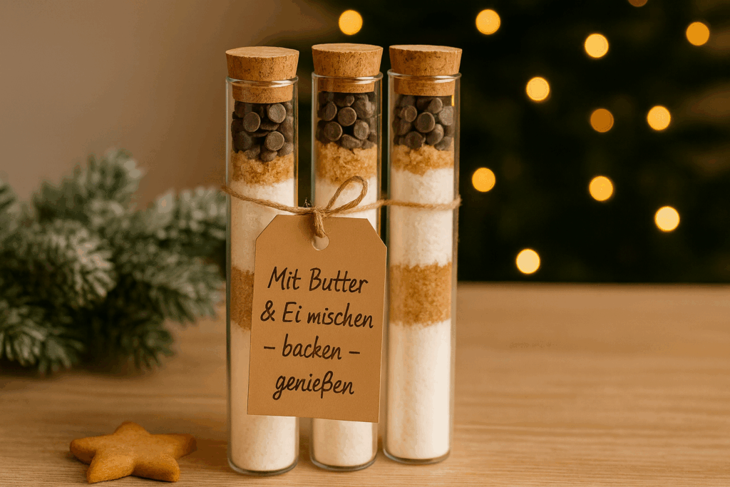 Mini-Keks-Backmischung im Reagenzglas – Backfreude zum Verschenken