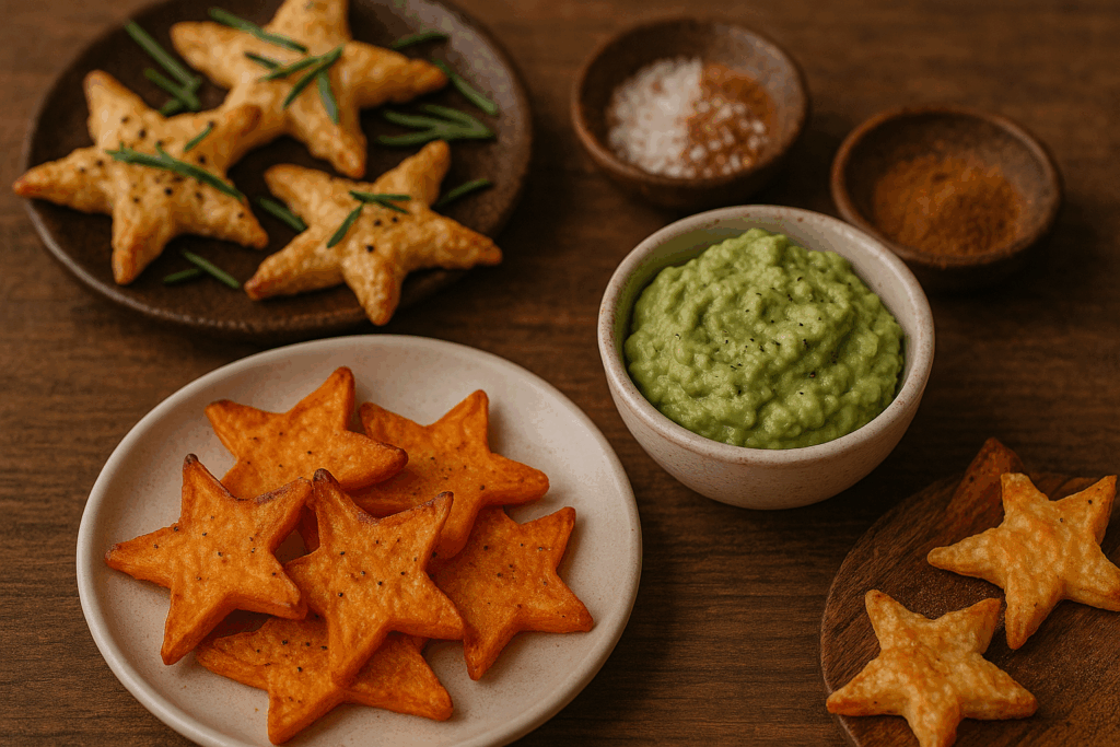 Knusprige Süßkartoffel-Sterne mit Zimt-Salz & Avocado-Dip