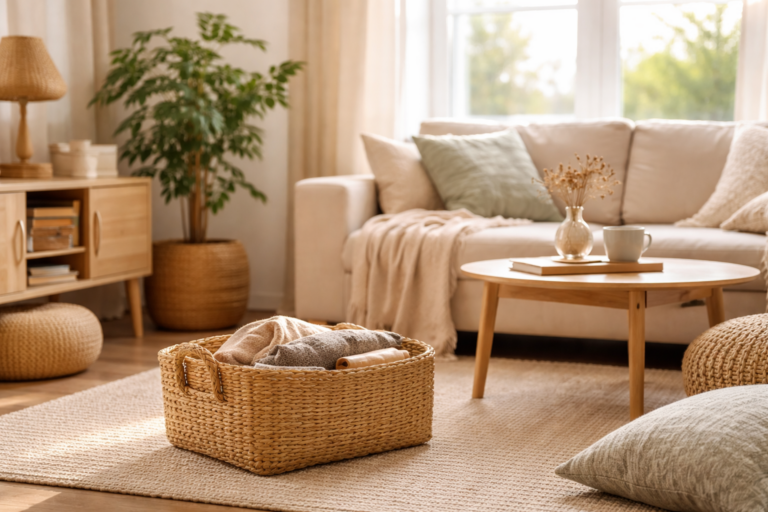 Helles, gemütliches Wohnzimmer im Sonnenlicht