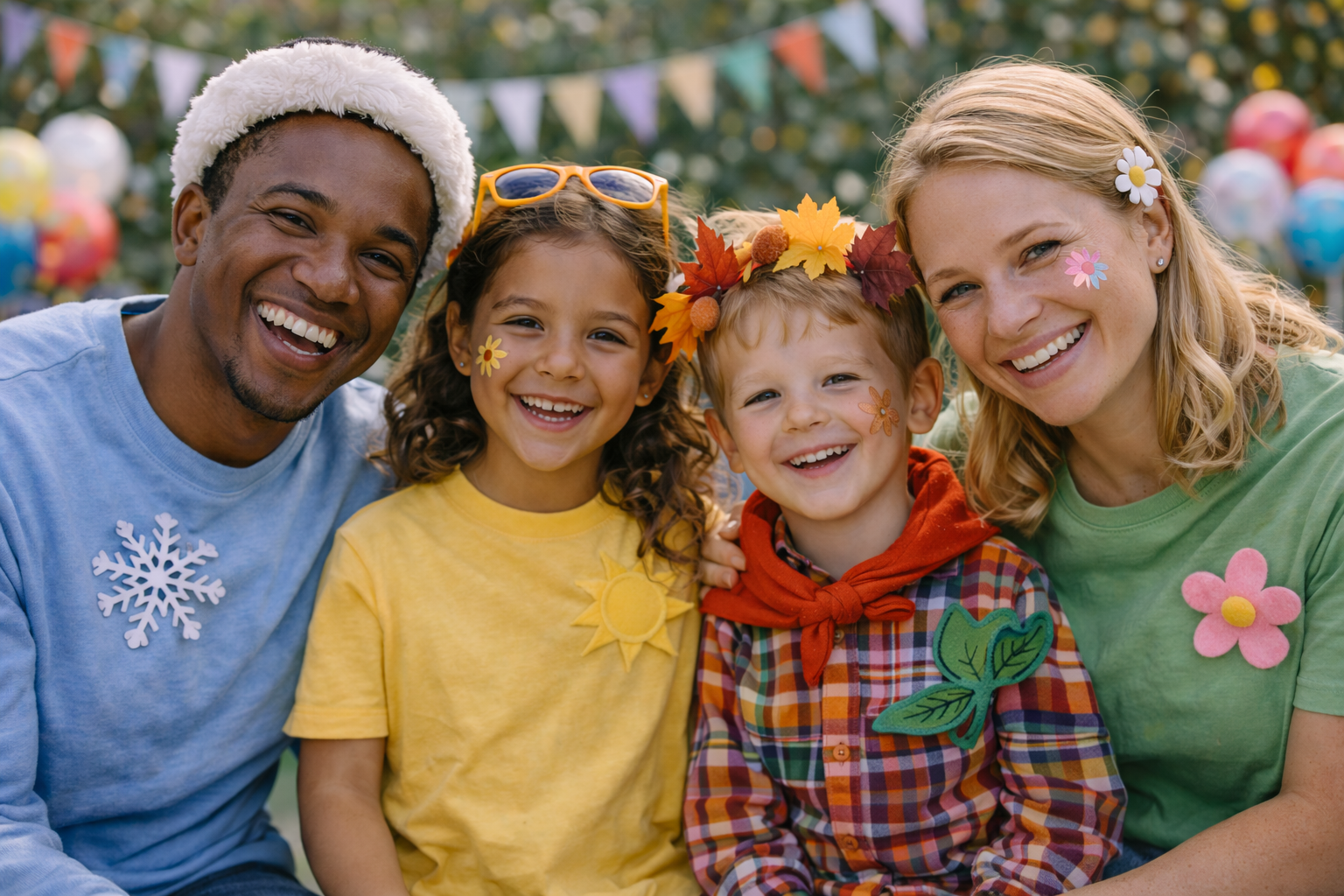 Jahreszeiten-Familie als Familienkost&uuml;m