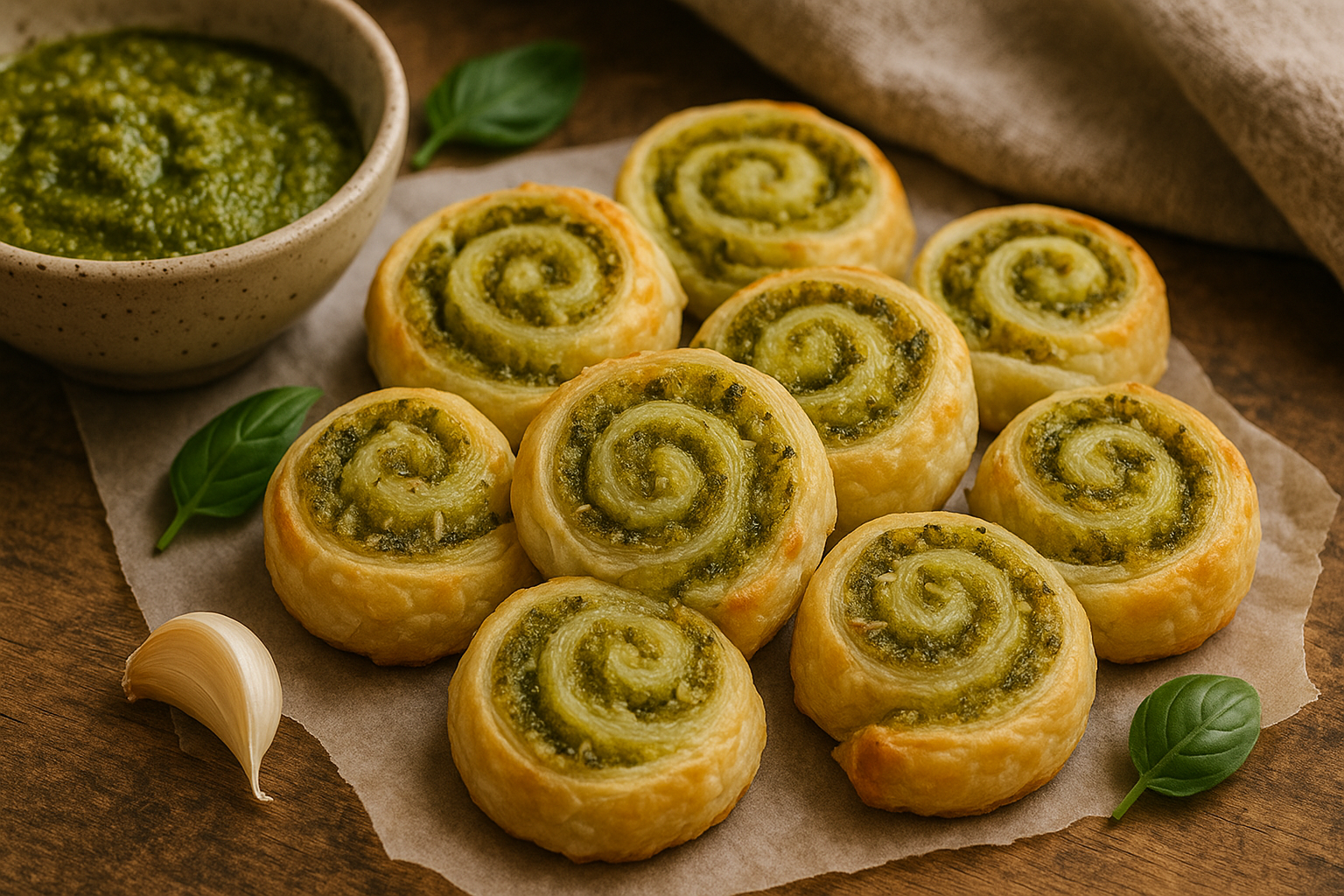 Bl&auml;tterteig-Pesto-Schnecken