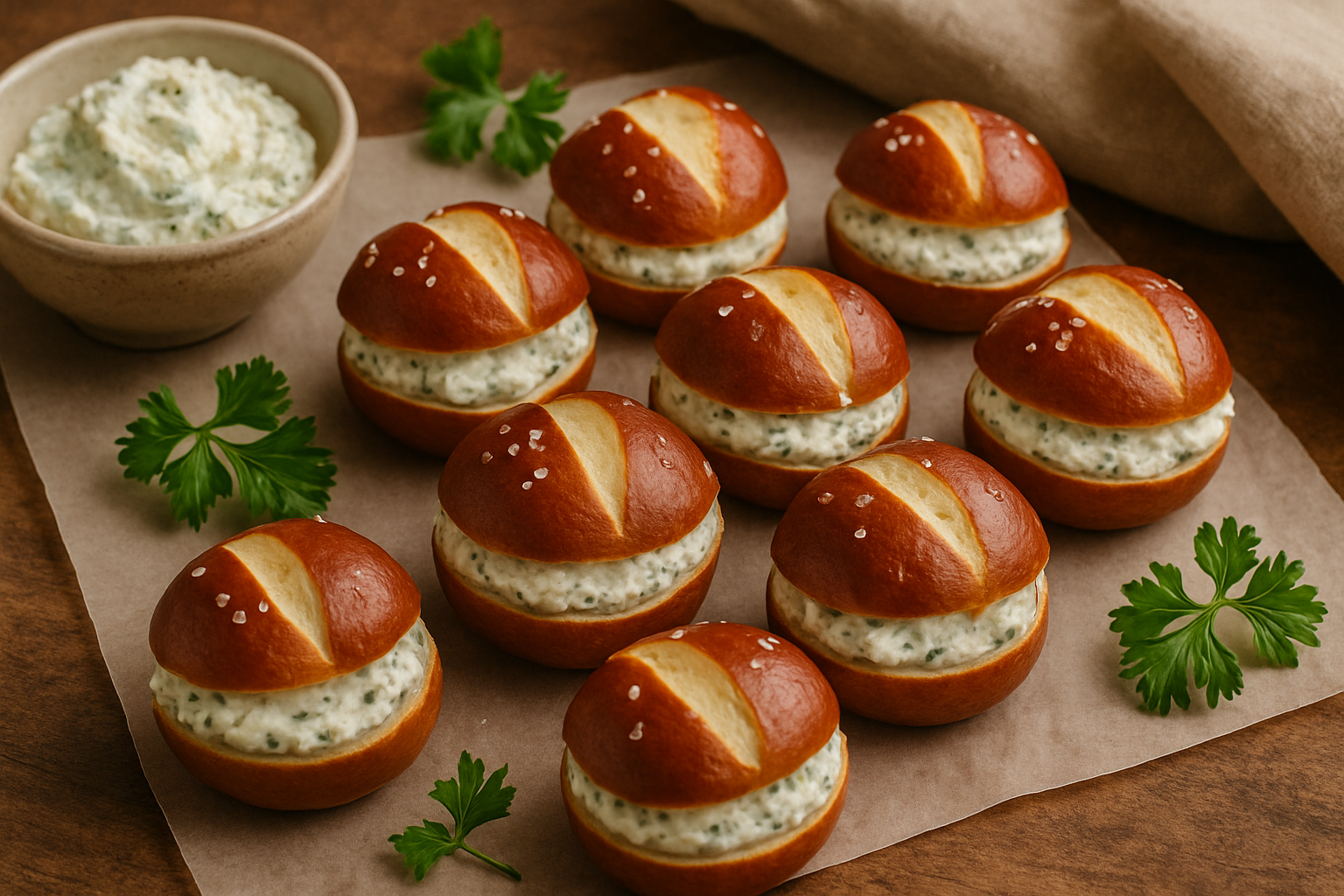 Mini-Laugenh&auml;ppchen mit Kr&auml;utercreme