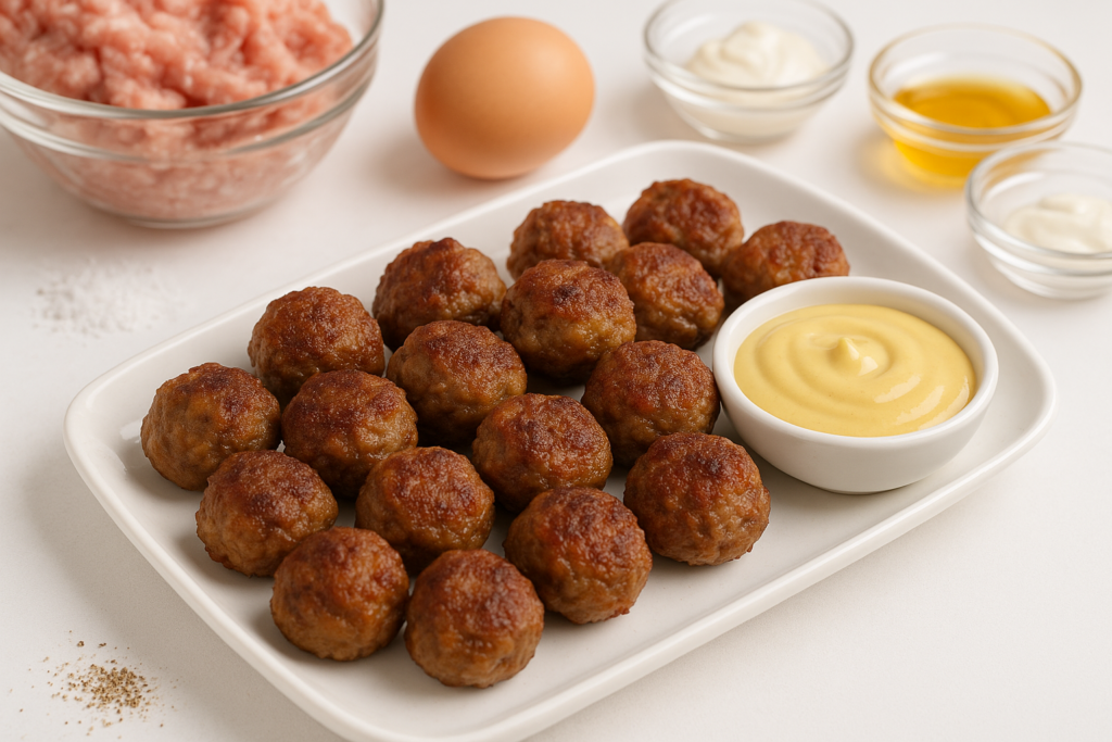 Mini-Frikadellen mit Senf-Honig-Dip