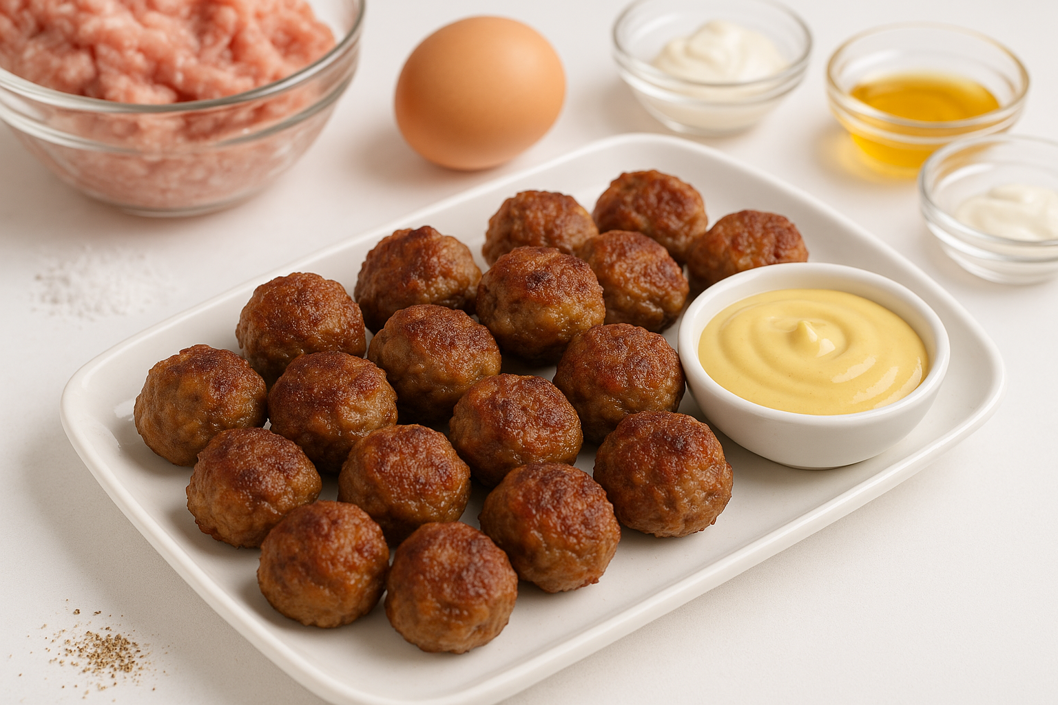 Mini-Frikadellen mit Senf-Honig-Dip