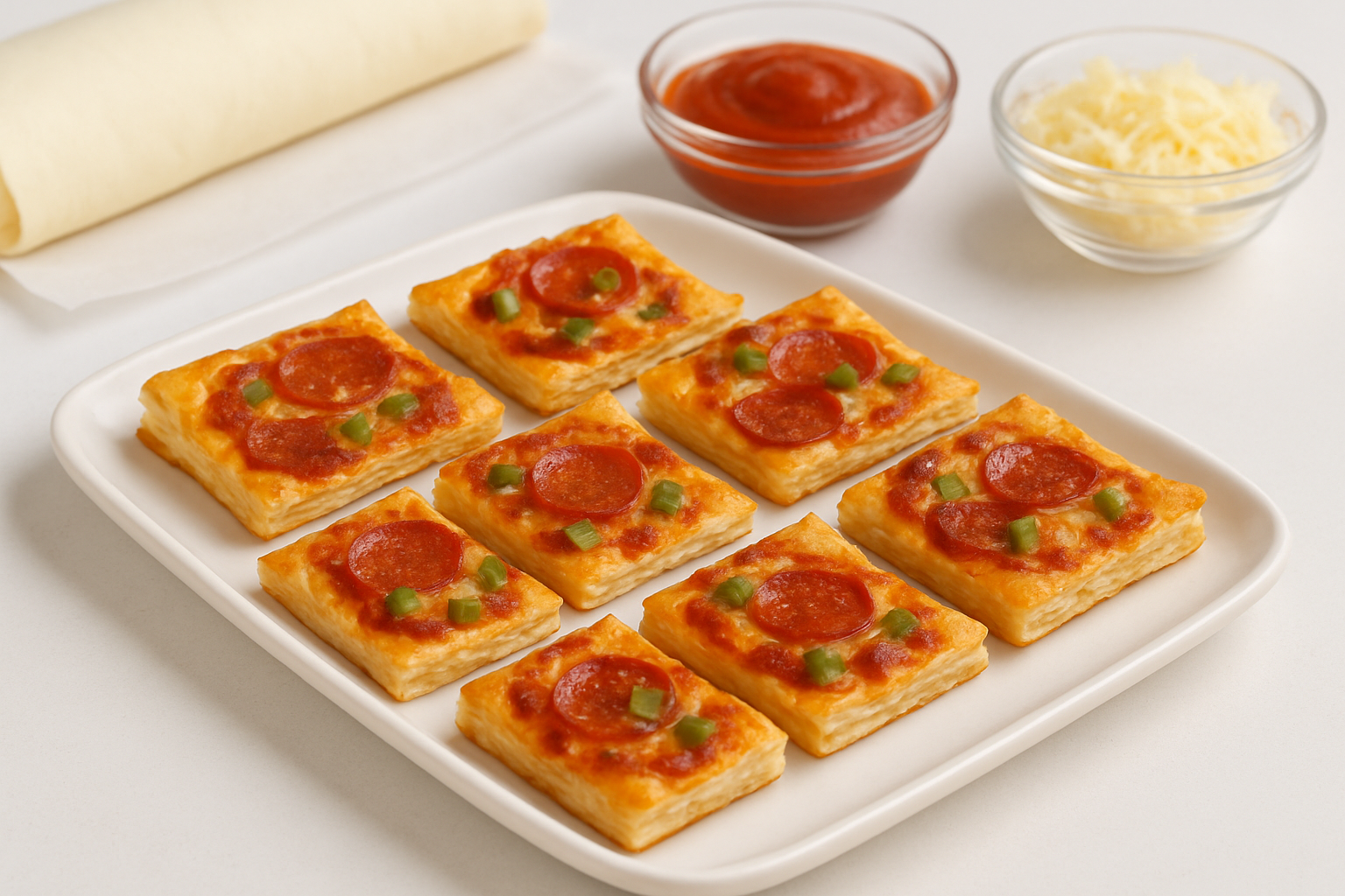 Bl&auml;tterteig-Pizza-Quadrate