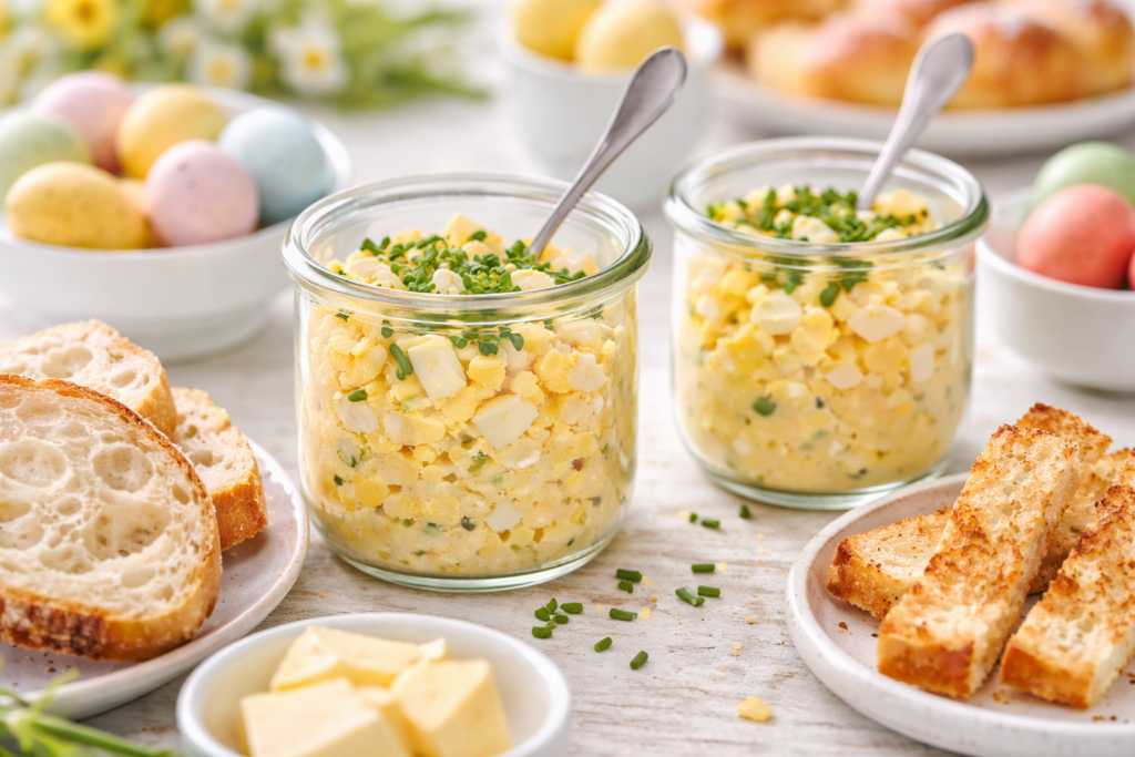 Eiersalat im Glas mit Osterdeko