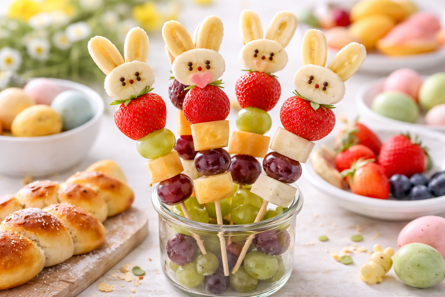 Frische Osterbrunch Ideen, Obstspie&szlig;e in Hasenform