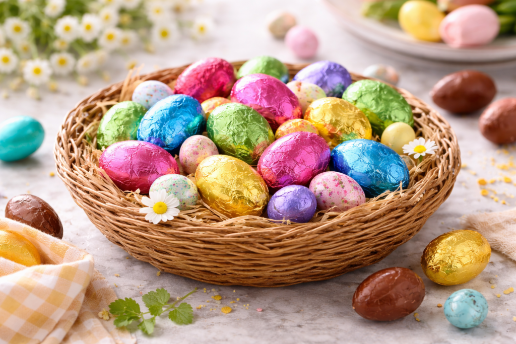 Bunte Ostereier im Nest