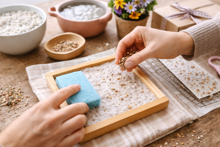 Saatgutpapier basteln mit Samen