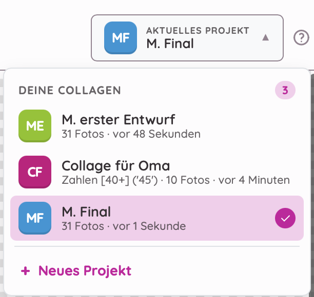 Gespeicherte Projekte im rapidcollage-Designer