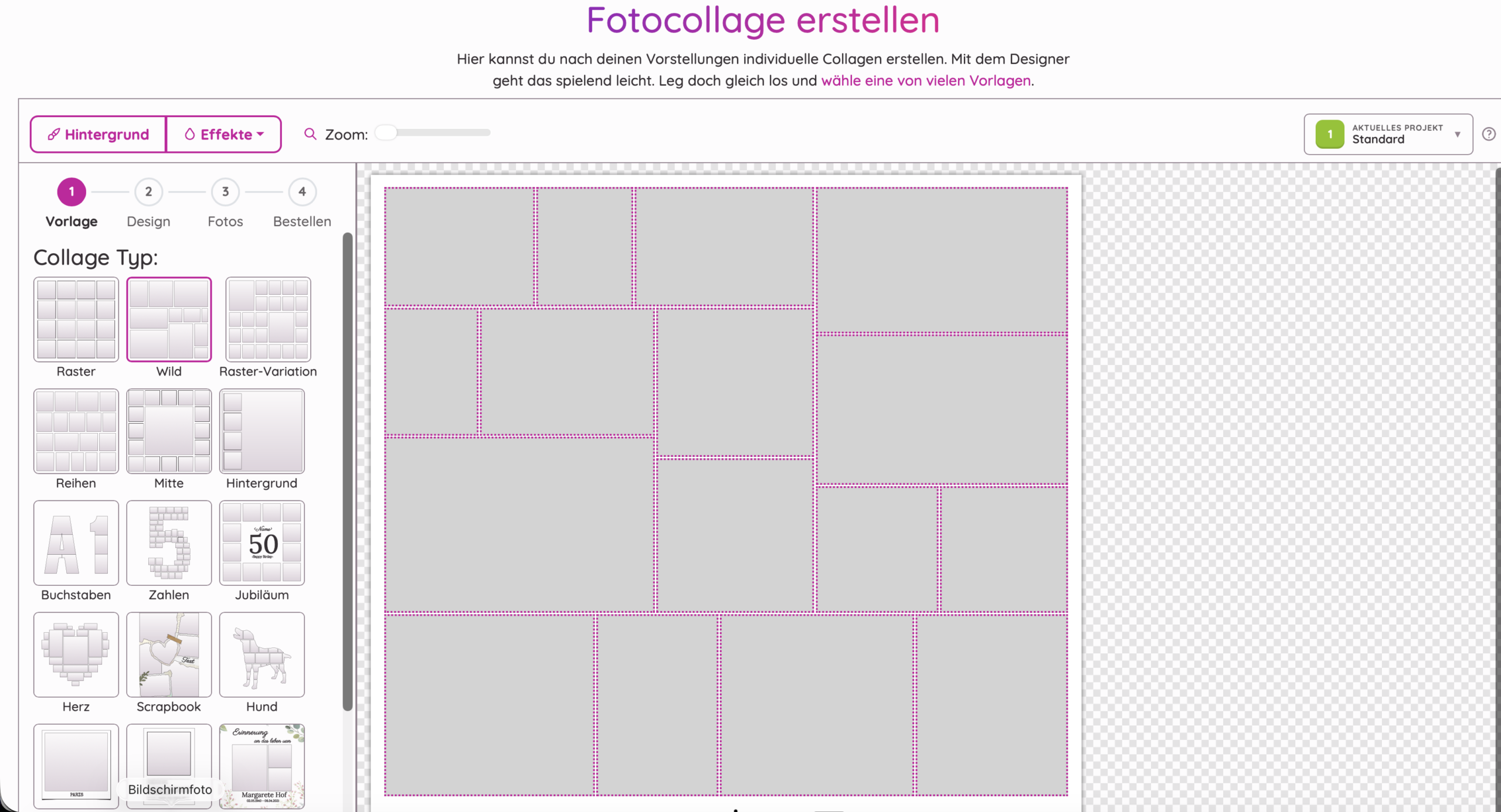 Vorlagenauswahl im rapidcollage-Designer