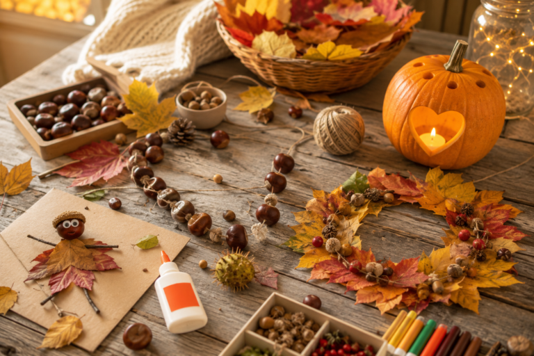 Herbstdeko-DIY mit Kindern: Aus Blättern, Kastanien und Kürbis