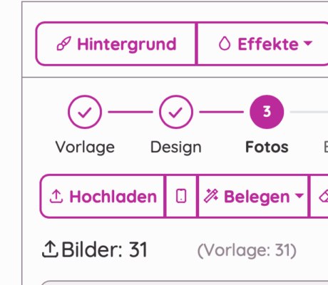 Fotoupload im rapidcollage-Designer, 31 hochgeladene Bilder